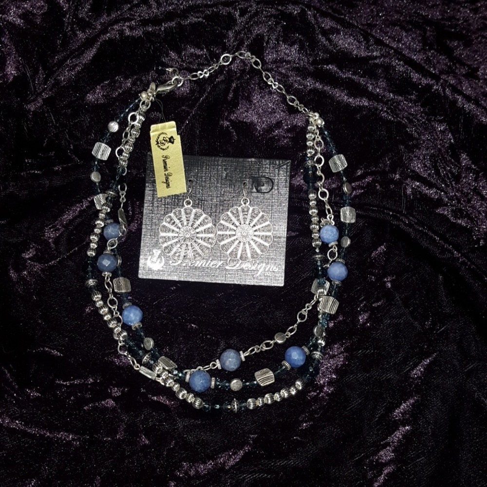 Denium Necklace & Earrings
